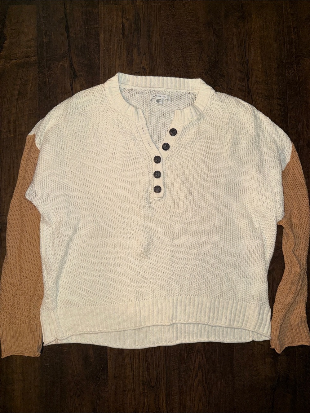American Eagle Outfitters Ivory Henley with Dark Button Placket